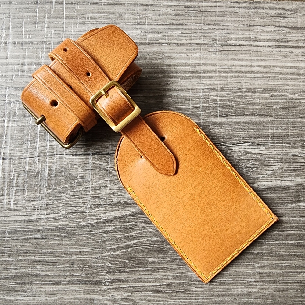 Authentic Louis Vuitton Tan Leather Travel Luggage Tag & Poignet - Picture 8 of 16